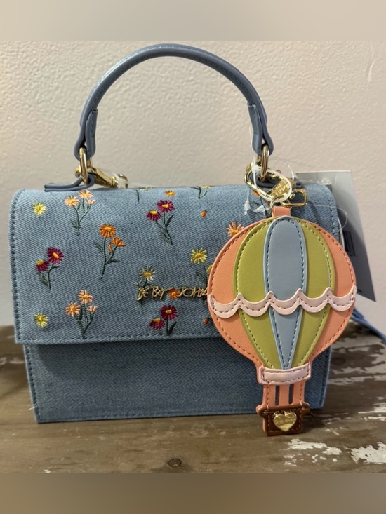 Betsey Johnson Handbags - NWT Betsey Johnson Denim Floral Embroidered Handbag Satchel Crossbody Bag Charm